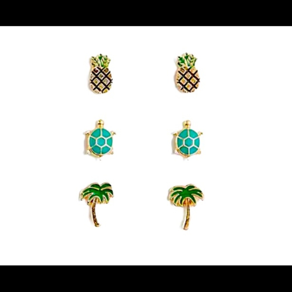 NWT J CREW Crewcuts GIRLS Woman PINEAPPLE Turtle PALM TREE Earring SET Posts